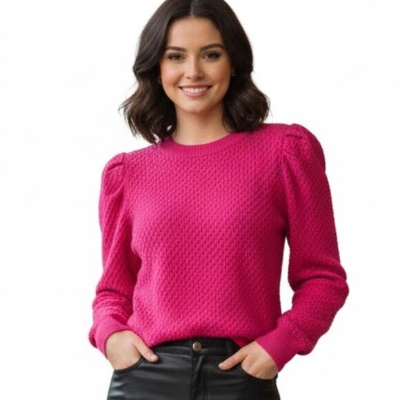 Strut and Bolt Pink Sweater Puff Sleeve  Small - Picture 1 of 10